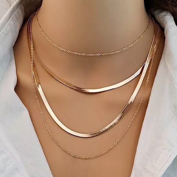 ⚜️[𝟯/$𝟭𝟴]⚜️NEW 4 Layered Long Herringbone Chain Necklace - Picture 8 of 14